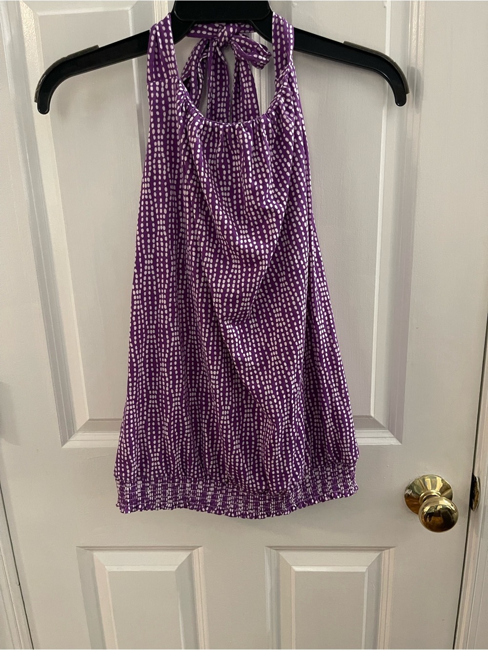 Labor Of Love Purple Halter Tank with White Dot Print